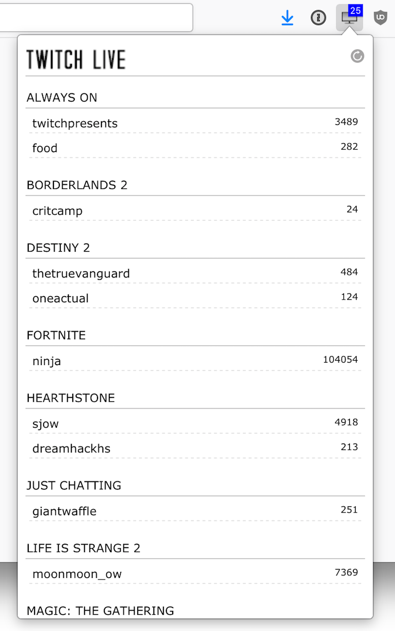 Twitch Live Firefox Extension